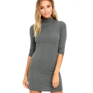 Lulu's Heather Gray Long Sleeve Turtleneck Bodycon Dress